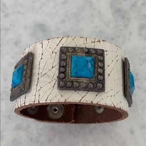 Turquoise white crackle leather cuff!